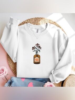 White Gildan Tequila Floral Bottle Crewneck Sweatshirt Cute Western Gift